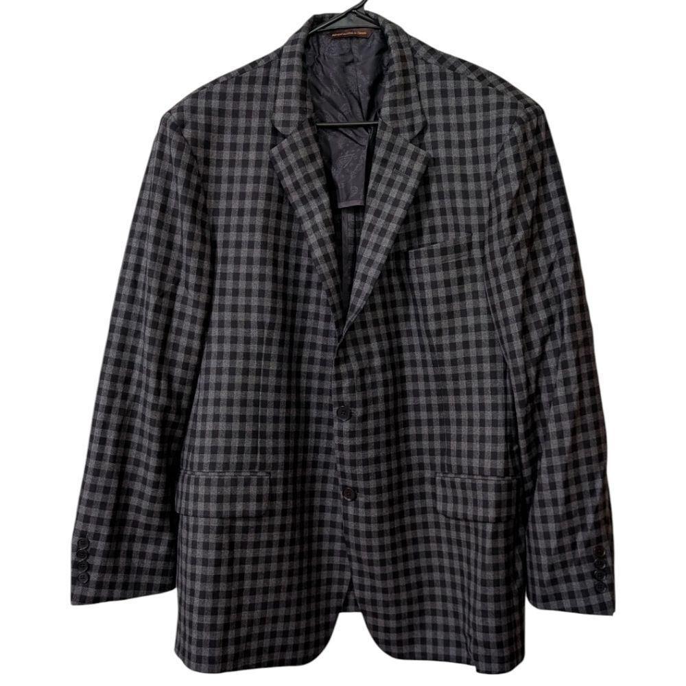 Robert Talbott Men's 46R Checkered Wool Two-Button Blazer - Black & Gray